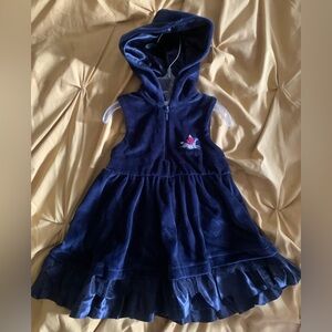 Byblos Navy Blue Velvet Hooded Dress for Kids